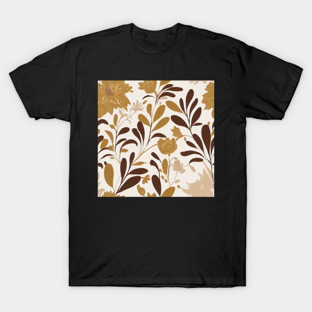 Brown and Cream Ivory Floral Classic Vintage Design T-Shirt by VintageFlorals